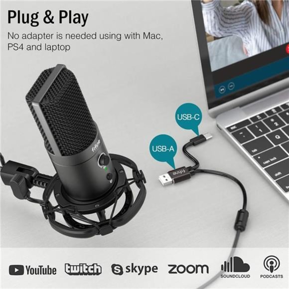 USB Gaming Streaming Microphone Kit for PC Computer,Condenser Mic Set with Stand - Picture 4 of 6